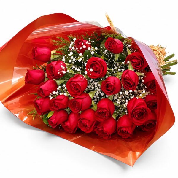 Detalhe das 24 rosas vermelhas do Buquê Sedução