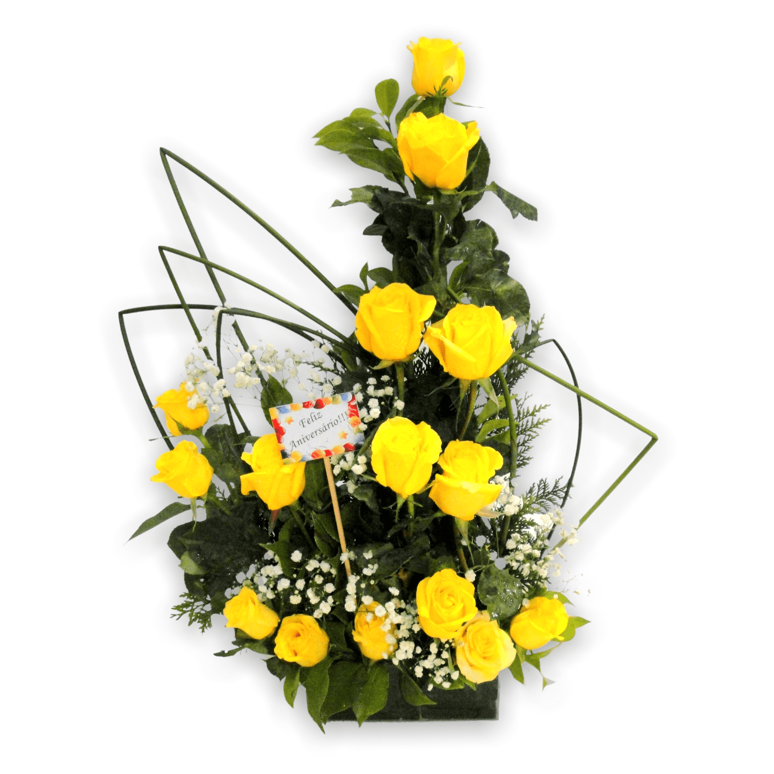Arranjo Parabéns de Rosas Amarelas - Flora Santa Clara